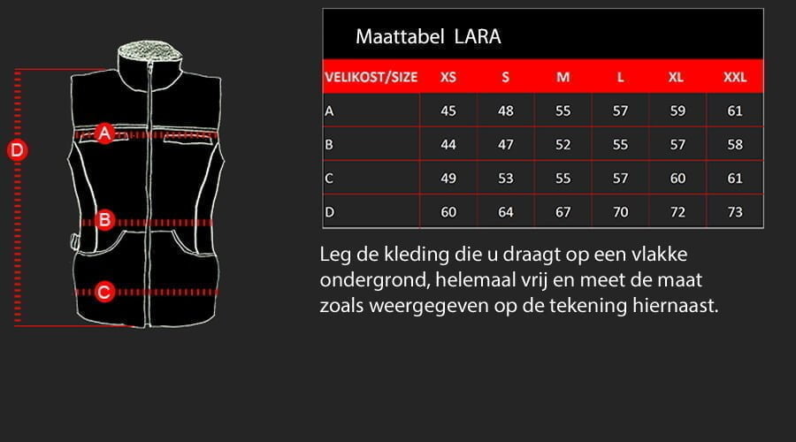 D4M maattabel voor LARA 1 D4M maattabel voor LARA