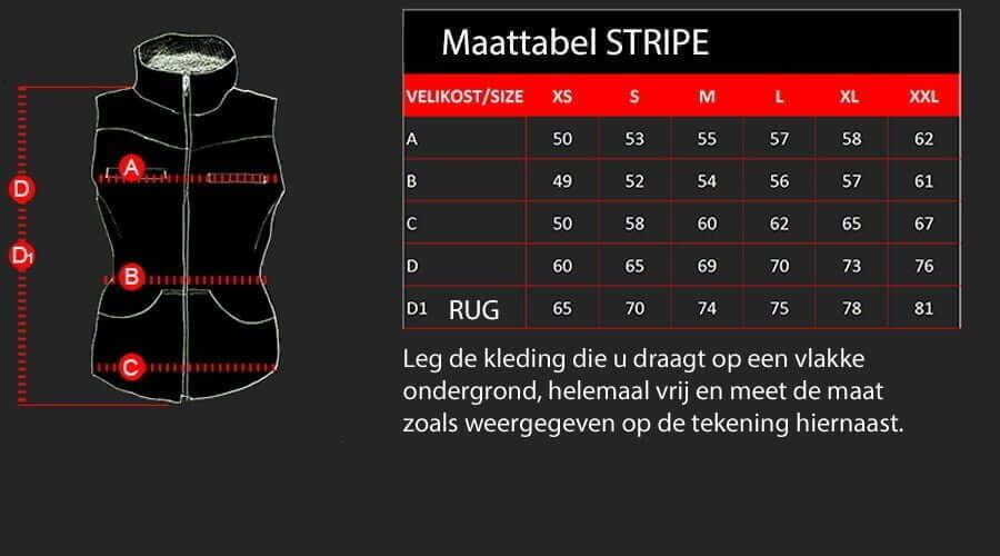 D4M maattabel voor STRIPE
