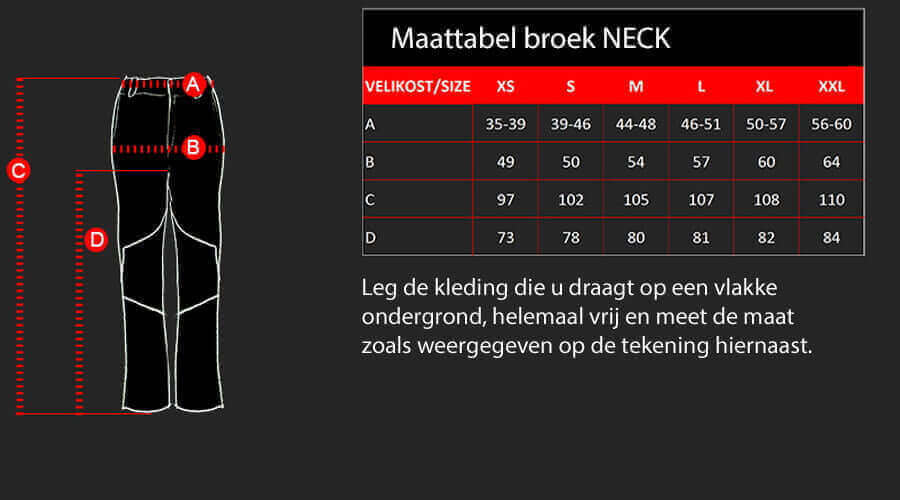 D4M Maattabel voor broek NECK