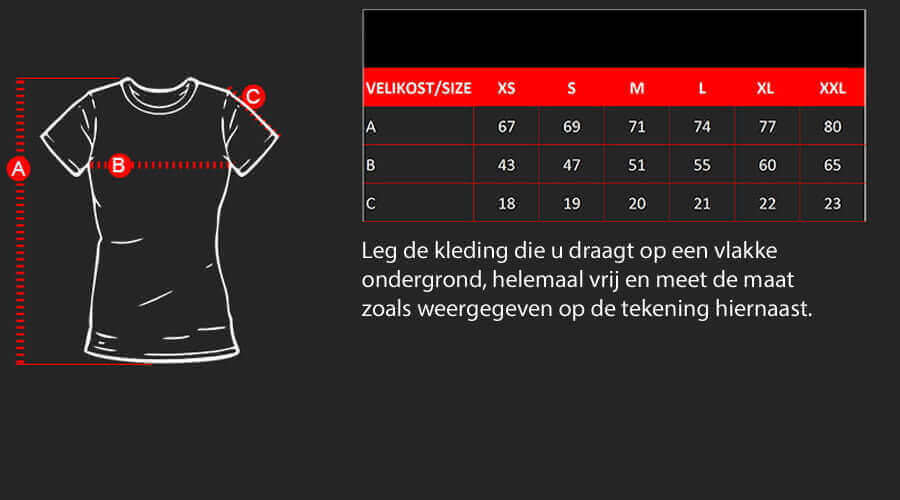 D4M maattabel voor T-shirt 1 D4M Maattabel voor T-SHIRT