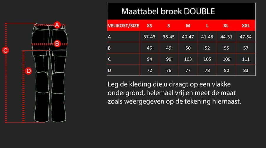 D4M Maattabel voor broek DOUBLE