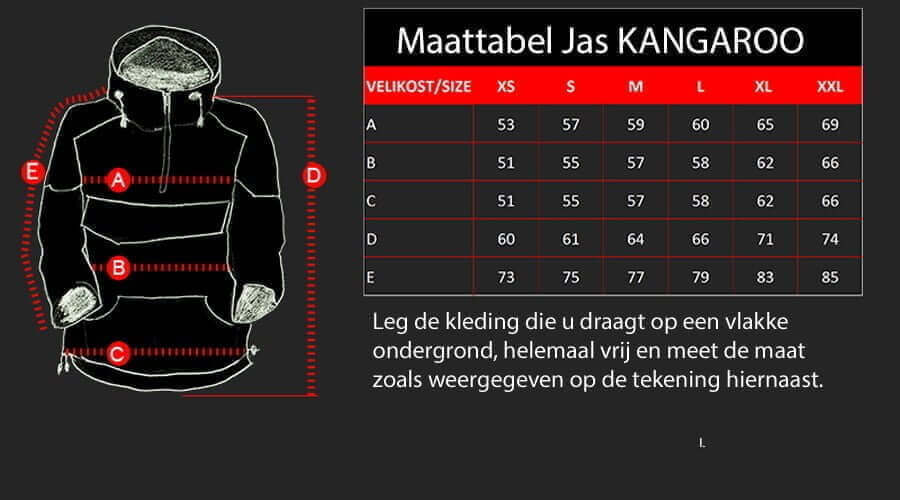 D4M Maattabel voor jas KANGAROO